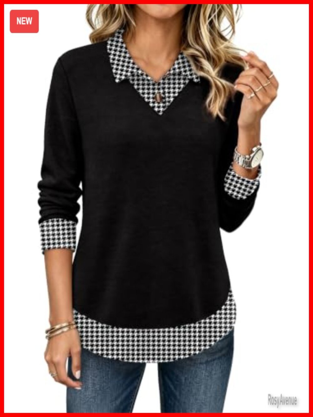 Womens Polo Tunic Top Long Sleeve Mock Layer Work Fall Shirt